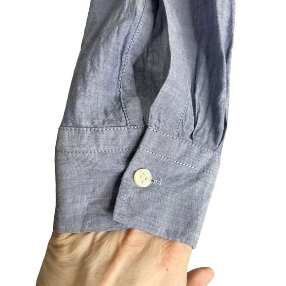 Ann Taylor LOFT The Softened Shirt Chambray Eyelet Popover Blouse - Picture 3 of 13